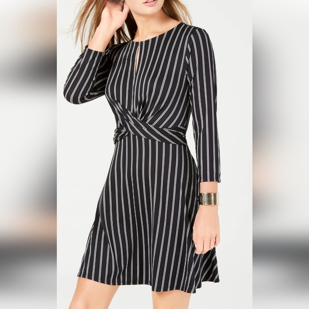 AS U WISH Black and White Striped Dress